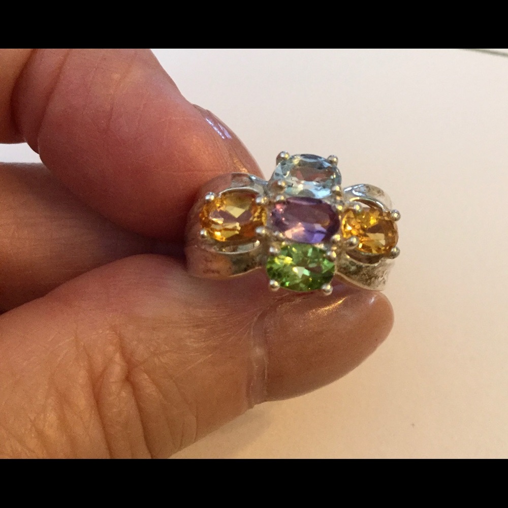 Sterling Silver 925 Cross Gemstone Ring